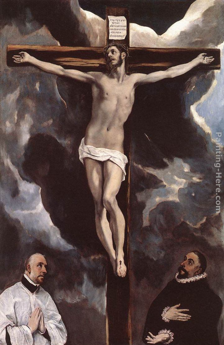 El Greco Christ on the Cross Adored by Donors
